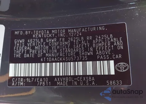 2025 Toyota Camry Se z USA, uszkodzony, nr VIN 4T1DAACK4SU573735